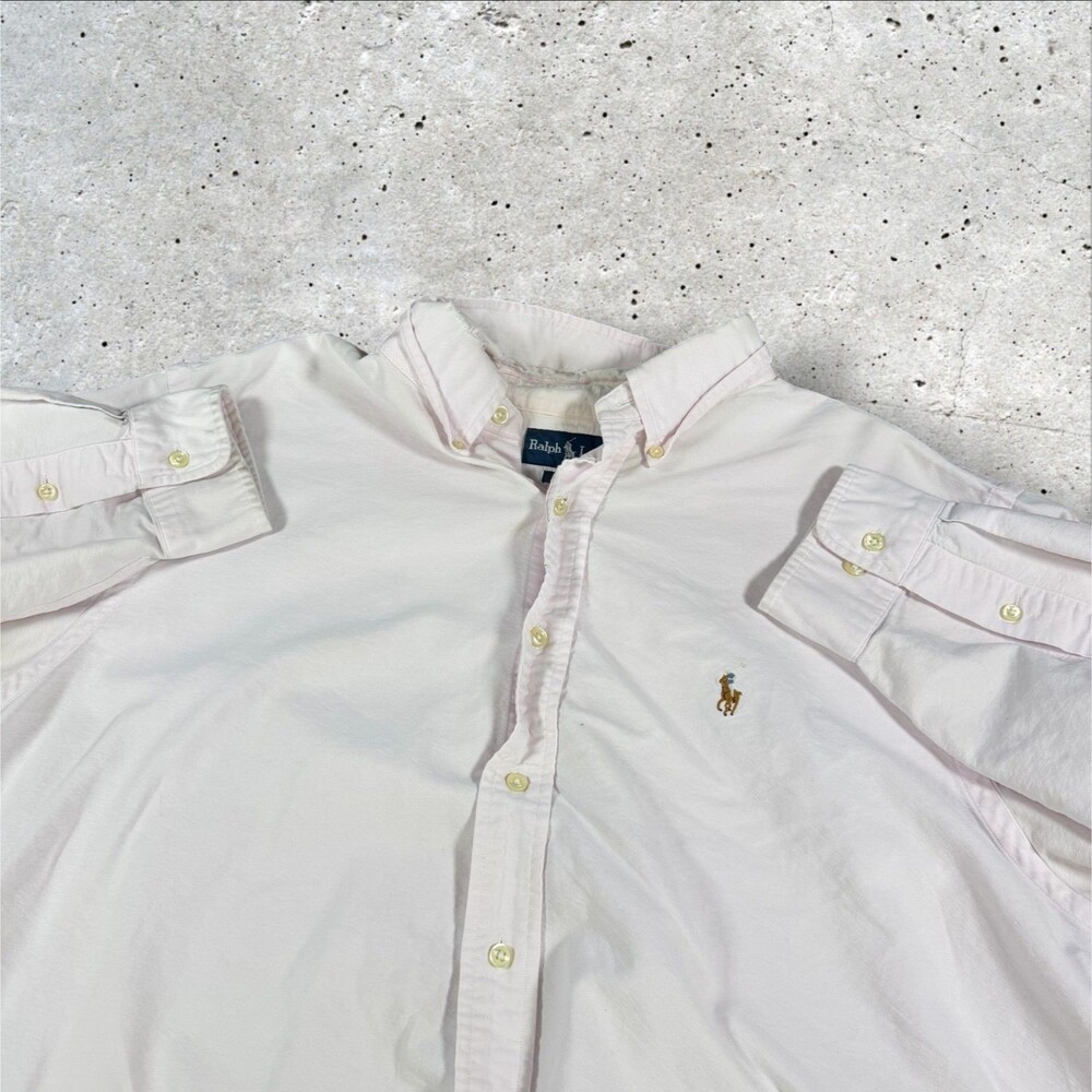 Polo Ralph Lauren Oxford Shirt Men 17.5 34/35 Pink Classic Fit Cotton Flaws - Picture 6 of 15